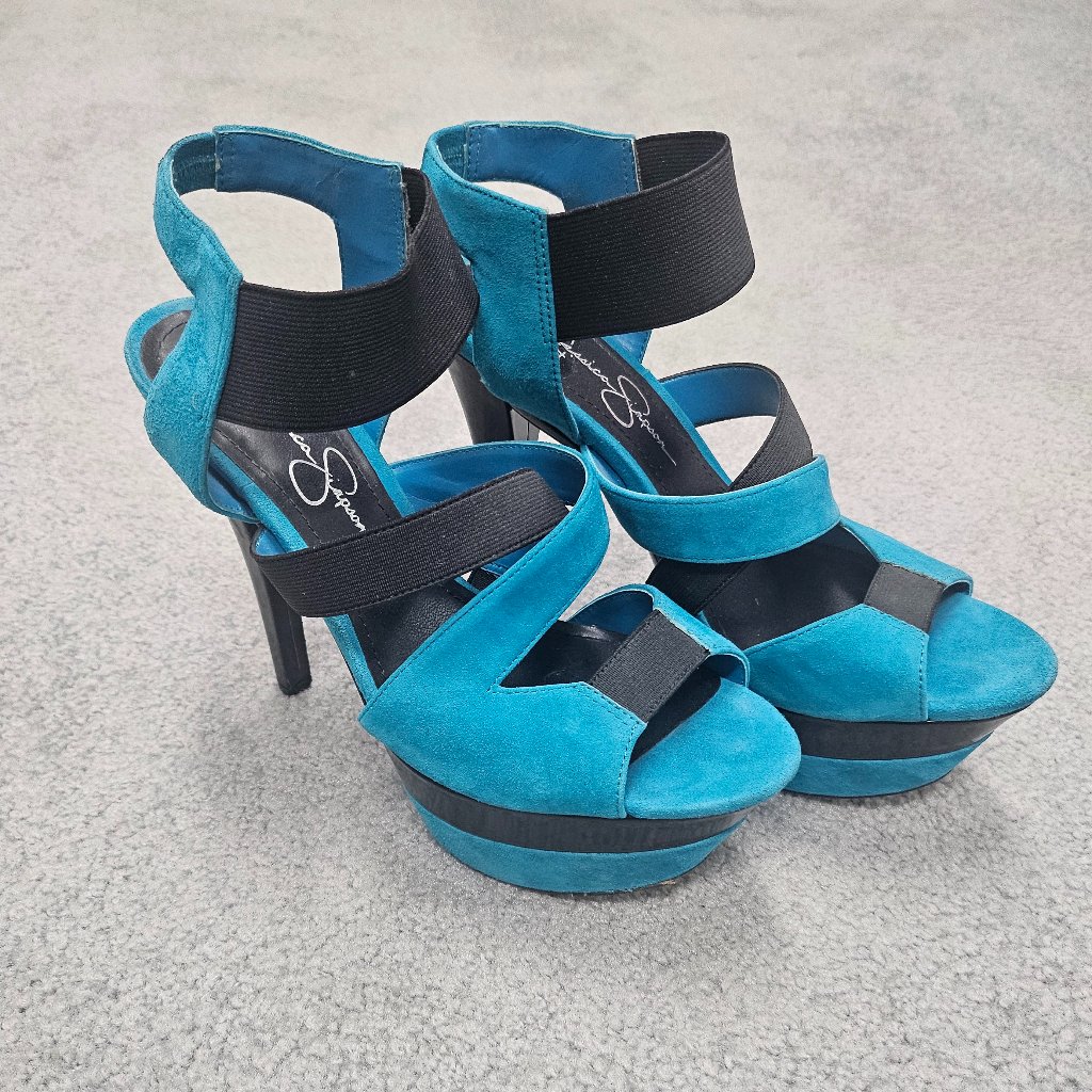 Jessica Simpson Platform Sandals In Turquoise And Black
